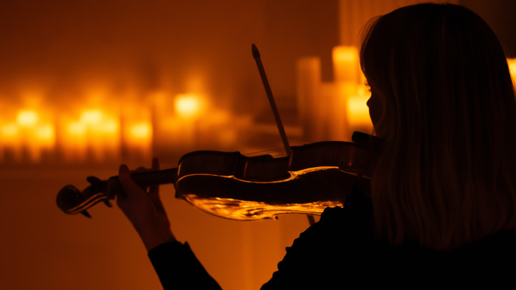 Violinist playing by candlelight from Bristol Ensemble
